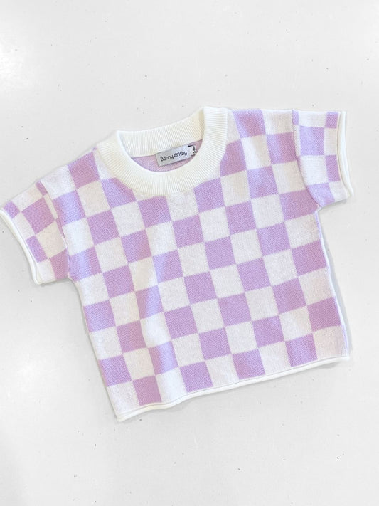 Checkered Knitted Tee - Lilac